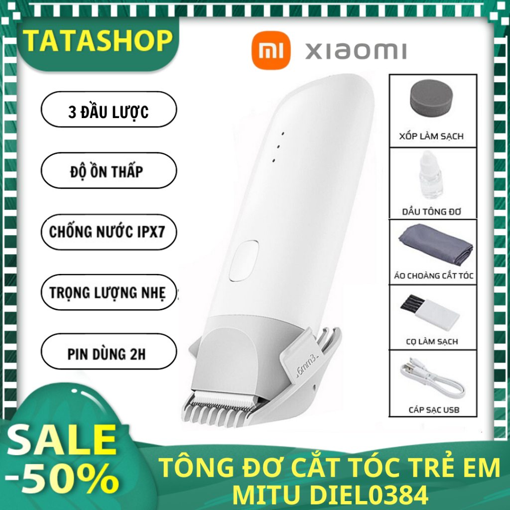 Tông Đơ Cắt Tóc Trẻ Em Xiaomi MITU DIEL0384, đồ ồn thấp không làm bé sợ, chống nước, an toàn vệ sinh, 3 đầu thay, BH