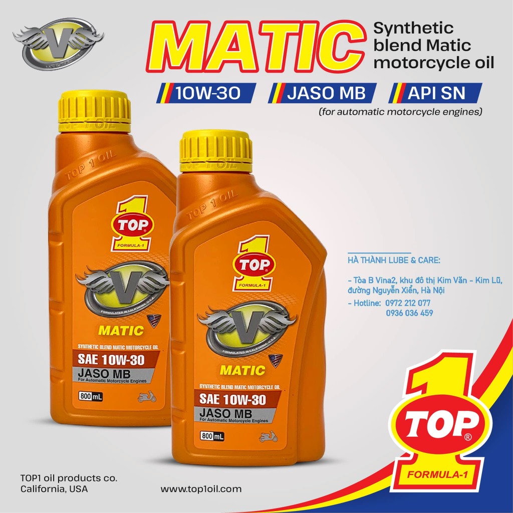Dầu nhớt TOP 1 10W-30 Super V Matic công nghệ tổng hợp cho xe tay ga