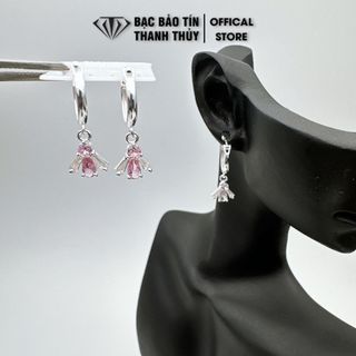 Bông tai bạc cho bé hình ong gắn đá Bạc Bảo Tín Thanh Thủy khuyên tai bạc cho bé gái dài 2cm rộng 9mm bông tai bạc ta