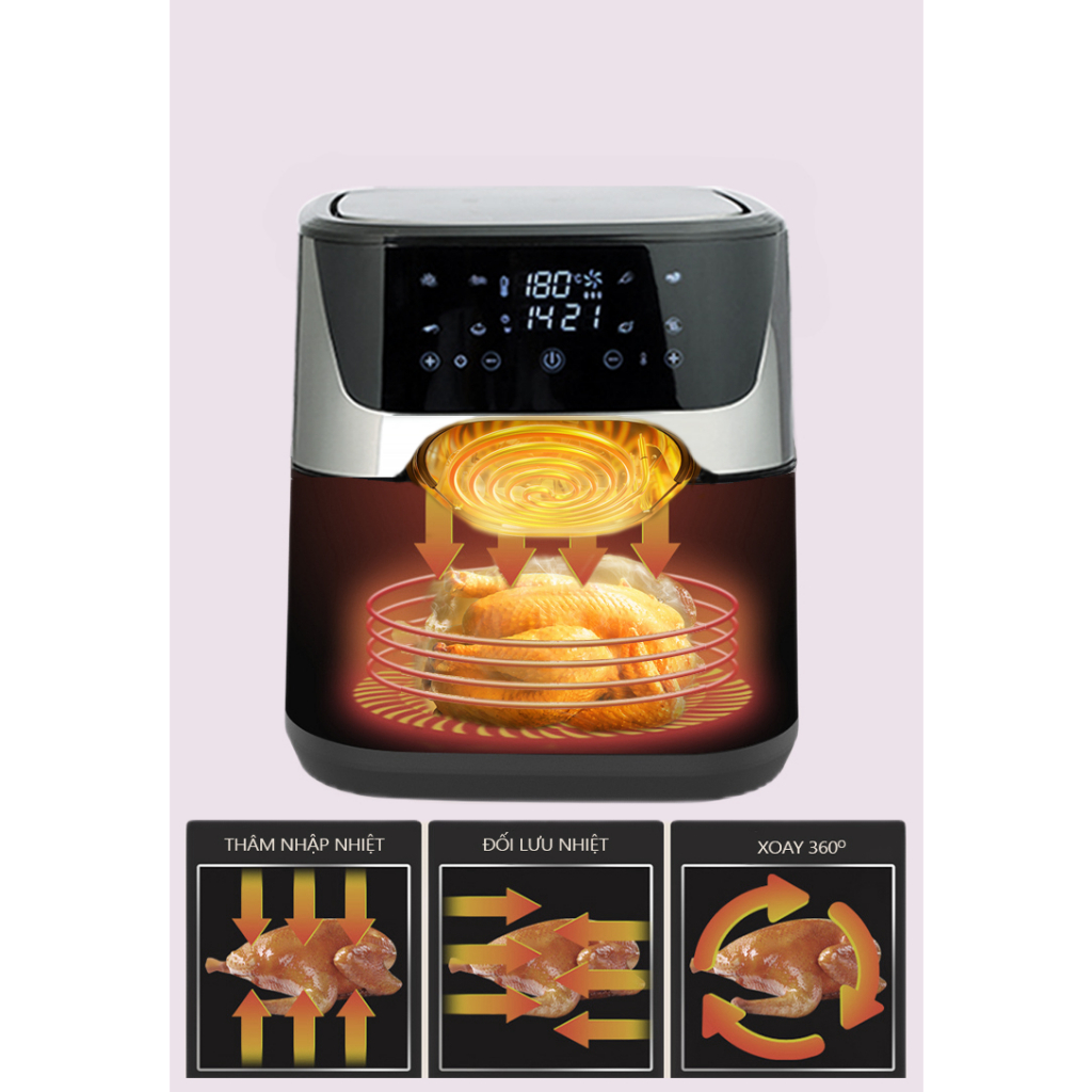 Nồi Chiên Không Dầu Venko – 10.5L Bản Điều Khiển Cơ - Đa Dạng Món Ăn, Chiên Gà Nguyên Con, Bảo Hành 24 Tháng