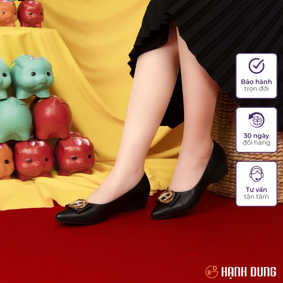 Giày Bít Xuồng Hạnh Dung HD04833AD ( Màu Đen Mờ - Kem - Đen Bóng )