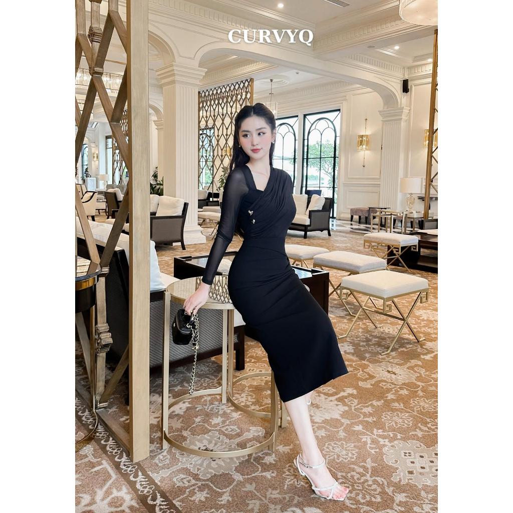 Áo Xếp Chéo Pha Lưới 2 Tim Vàng Bên Sườn Dài Tay Thời Trang Thiết Kế Nữ CurvyQ