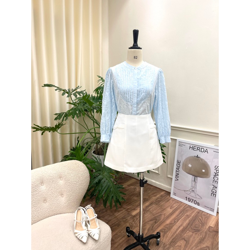 Mozz-Áo sơ mi nữ tiểu thư, 2 lớp xếp li, tay bồng