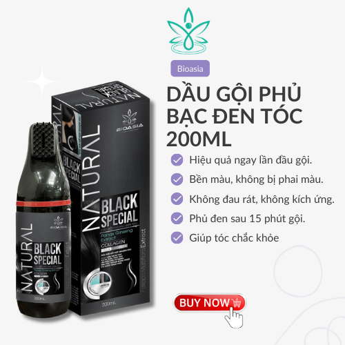 Dầu gội phủ bạc Bioasia 200ml - Làm đen tóc tự nhiên tại nhà chỉ sau 15 phút.