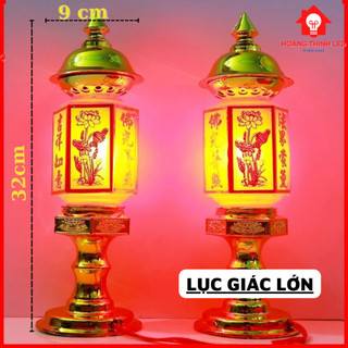 Đèn thờ cúng lục giác bằng thủy tinh nhiều size, đèn thờ phật- cắm điện trực tiếp 220V