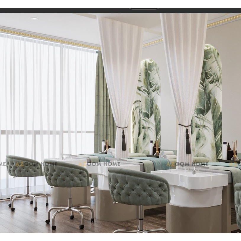 Rèm voan rèm von cho spa, đục lỗ tròn sẵn, may sẵn xinh lung linh