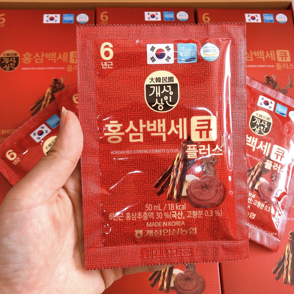 Nước Uống Hồng Sâm Nhung Hươu Linh Chi Hàn Quốc Q Plus hộp 30 gói x 50 ml - Tặng túi xách
