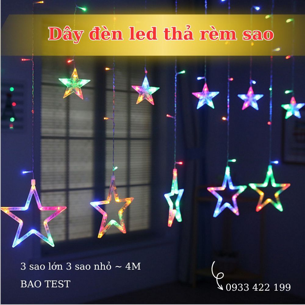 Dây đèn led thả rèm sao vàng/đủ màu 4m trang trí tết, led trang trí noel, trang trí ngoài trời, led màn sao