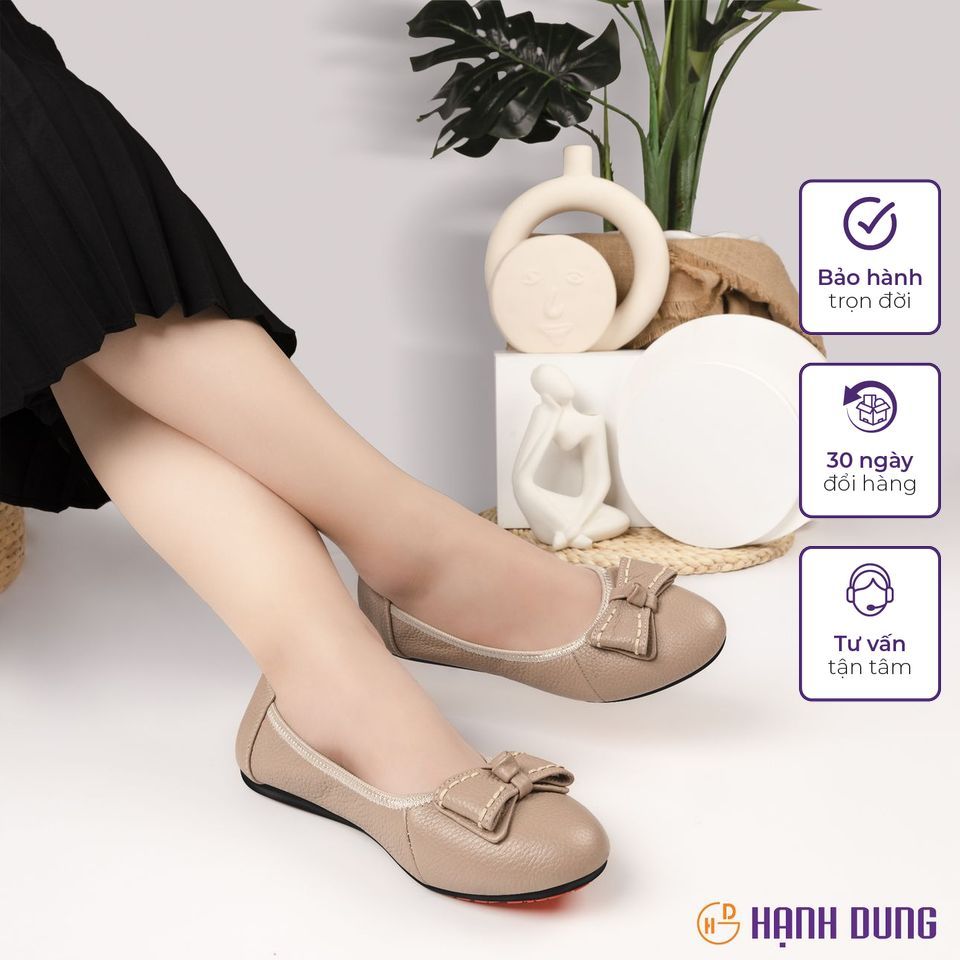 Giày Búp Bê Hạnh Dung HD2217AX ( Màu Bò - Đen - Kem )