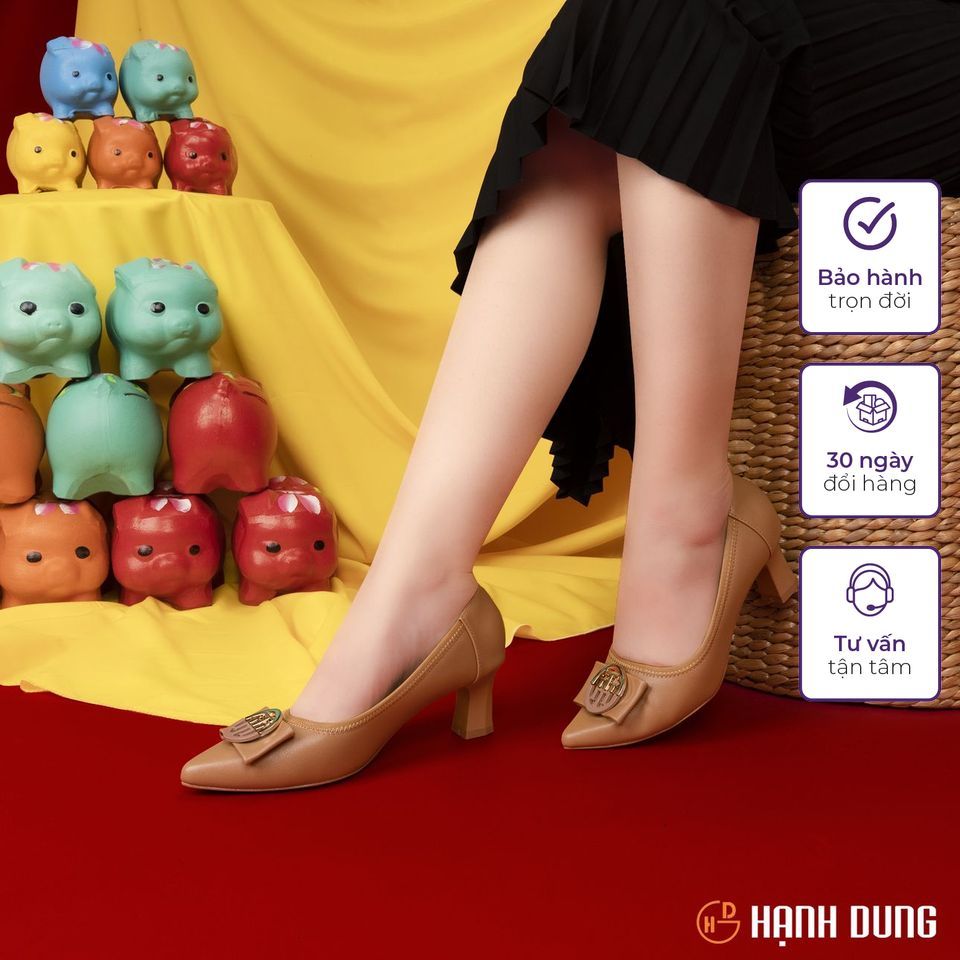 Giày Bít Cao Gót Hạnh Dung HD04836AD ( Màu Bò - Kem - Đen )