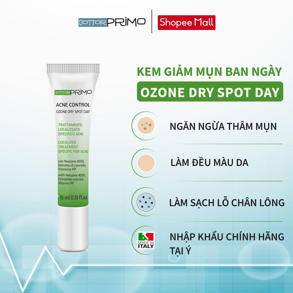 Kem Giảm Mụn Ban Ngày DottorPrimo Ozone Dry Spot Day 15ml - Làm Mờ Vết Thâm Do Mụn, Làm Đều Màu Da