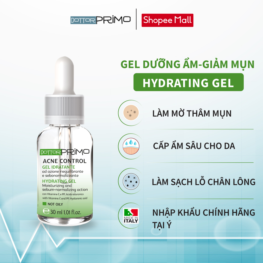 Gel Dưỡng Ẩm Giảm Mụn DottorPrimo Acne Control Hydrating 30ml - Hỗ Trợ Mờ Thâm Mụn, Dưỡng Da Căng Mịn