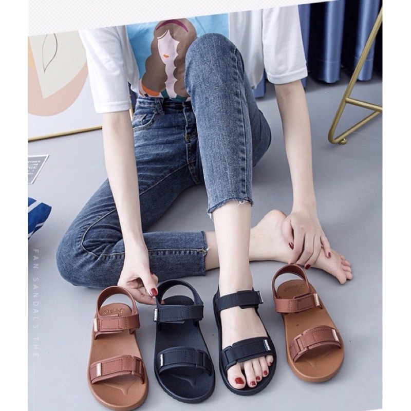 Giày sandal nhựa đi mưa cao su non chống trơn trợt 2 quai fashion