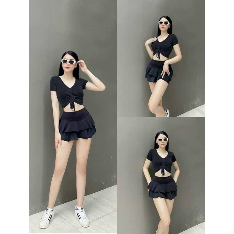 Bikini áo tắm 2 mảnh cọc tay váy 2 tầng có quần đùi phía trong ( kèm hình thật trải sàn ,mặc +video)