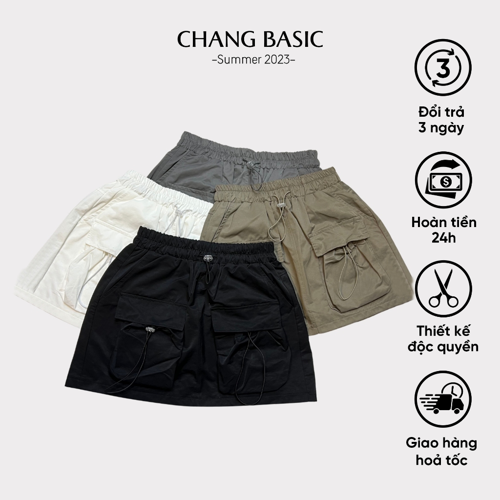 Chân váy kaki chữ A túi hộp phong cách Hàn Quốc có quần trong lên from xinh CHANGBASIC