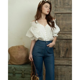 MAVEN - Áo tay phồng nút bọc Josie Top