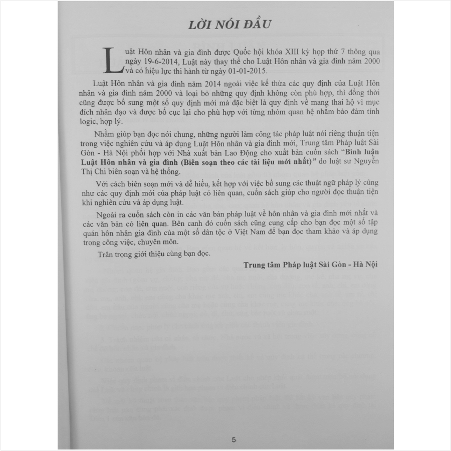 Sách Bình Luận Luật Hôn Nhân và Gia Đình do luật sư Nguyễn Thị Chi biên soạn - V1555D