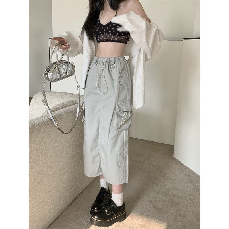 Chân váy dài túi hợp lưng thun chân váy túi hộp dáng dài lưng thun hottrend chân váy túi hộp nữ KHOEN KIM LOẠI 328