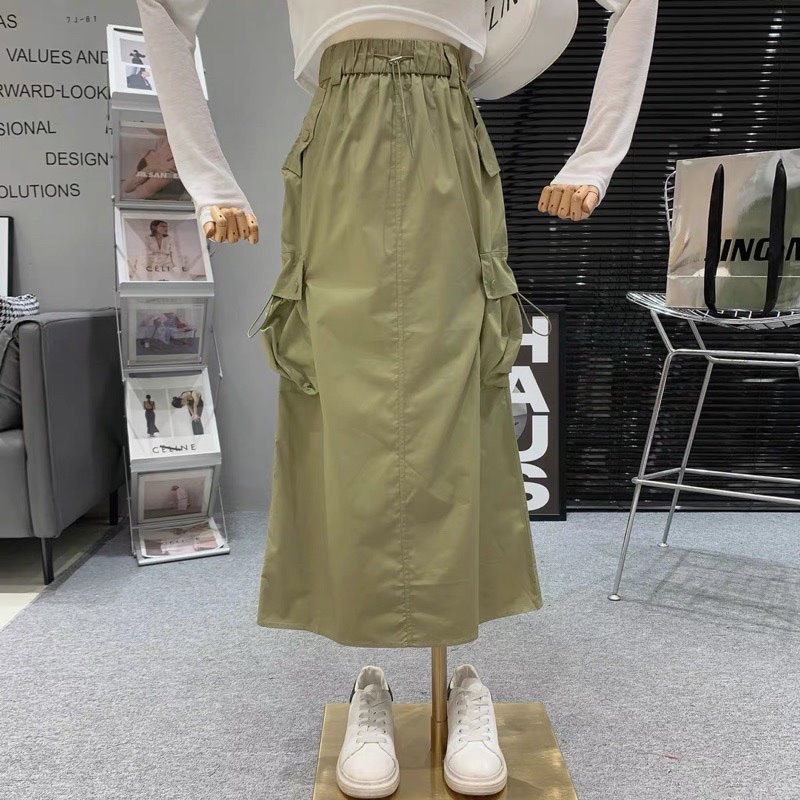 Chân váy dài túi hợp lưng thun chân váy túi hộp dáng dài lưng thun hottrend chân váy túi hộp nữ KHOEN KIM LOẠI 328