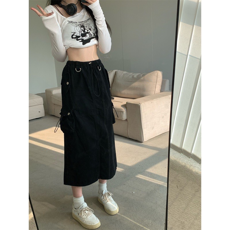 Chân váy dài túi hợp lưng thun chân váy túi hộp dáng dài lưng thun hottrend chân váy túi hộp nữ KHOEN KIM LOẠI 328