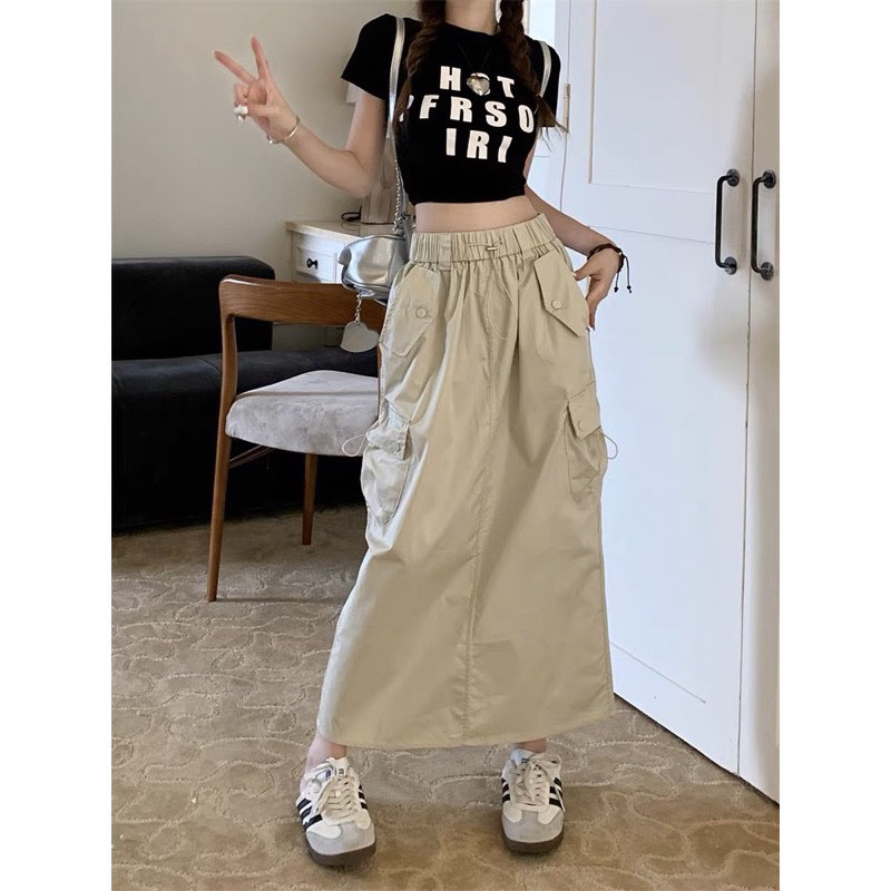 Chân váy dài túi hợp lưng thun chân váy túi hộp dáng dài lưng thun hottrend chân váy túi hộp nữ KHOEN KIM LOẠI 328