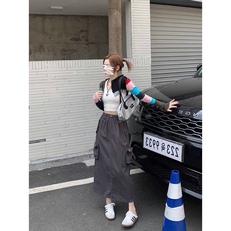 Chân váy dài túi hợp lưng thun chân váy túi hộp dáng dài lưng thun hottrend chân váy túi hộp nữ KHOEN KIM LOẠI 328