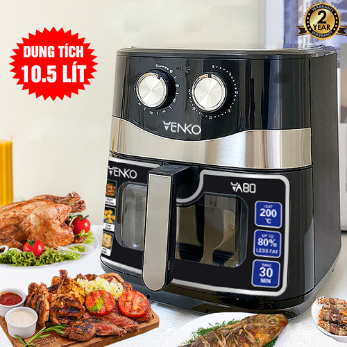 Nồi Chiên Không Dầu Venko – 10.5L Bản Điều Khiển Cơ - Đa Dạng Món Ăn, Chiên Gà Nguyên Con, Bảo Hành 24 Tháng