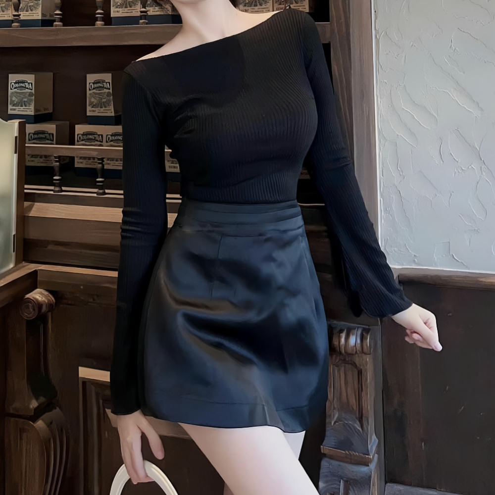 Áo tay loe viền siêu xinh, áo len thun gân cổ thuyền dáng ôm Body siêu tôn dáng