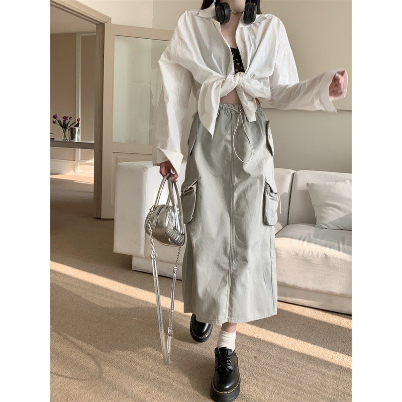 Chân váy dài túi hợp lưng thun chân váy túi hộp dáng dài lưng thun hottrend chân váy túi hộp nữ KHOEN KIM LOẠI 328