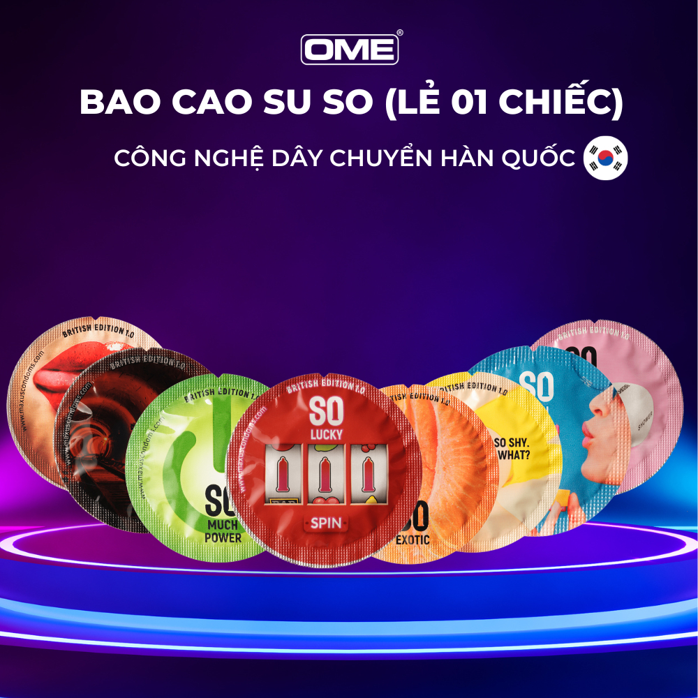  1 cái  bao cao su SO size 52mm siêu mỏng, công nghệ Hàn Quốc