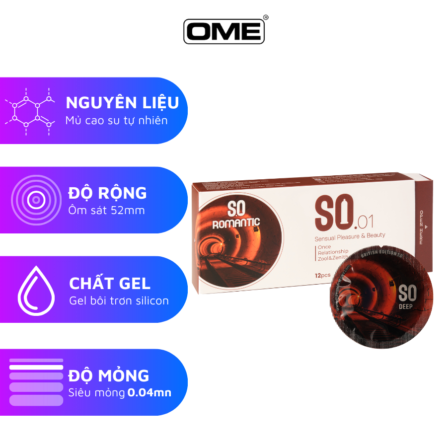 1 cái (chiếc) bao cao su SO size 52mm siêu mỏng, công nghệ Hàn Quốc