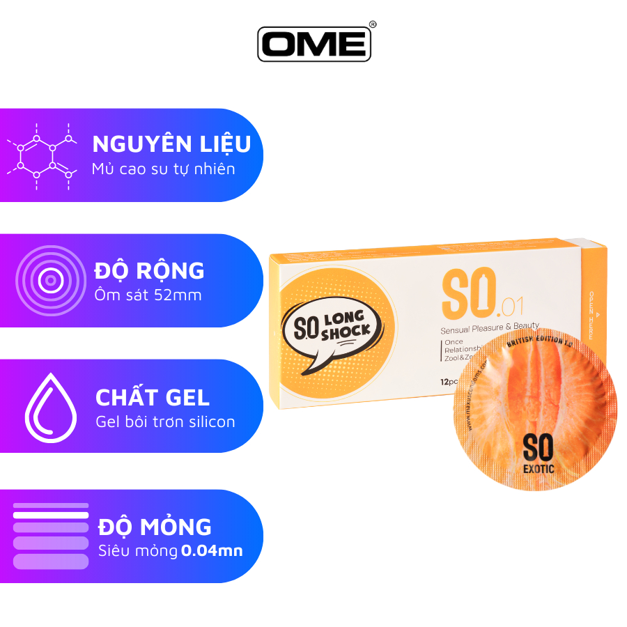 1 cái (chiếc) bao cao su SO size 52mm siêu mỏng, công nghệ Hàn Quốc