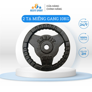 Bộ 2 tạ miếng gang tạ bánh gang 3 lỗ Reefit 10kg màu đen (gồm 2 miếng)