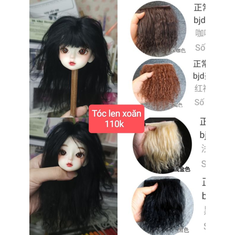 Tóc len 1/6 búp bê bjd 30cm. Wig tóc theo yêu cầu.