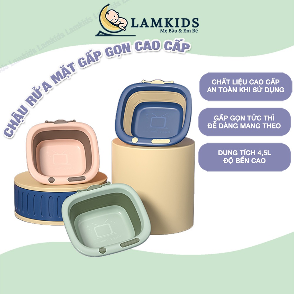 🐷SALE SOCK🐷 Chậu Rửa Mặt Gấp Gọn Cho Bé Cao Cấp Hình Tivi, Khủng Long Vui Nhộn Lamkids