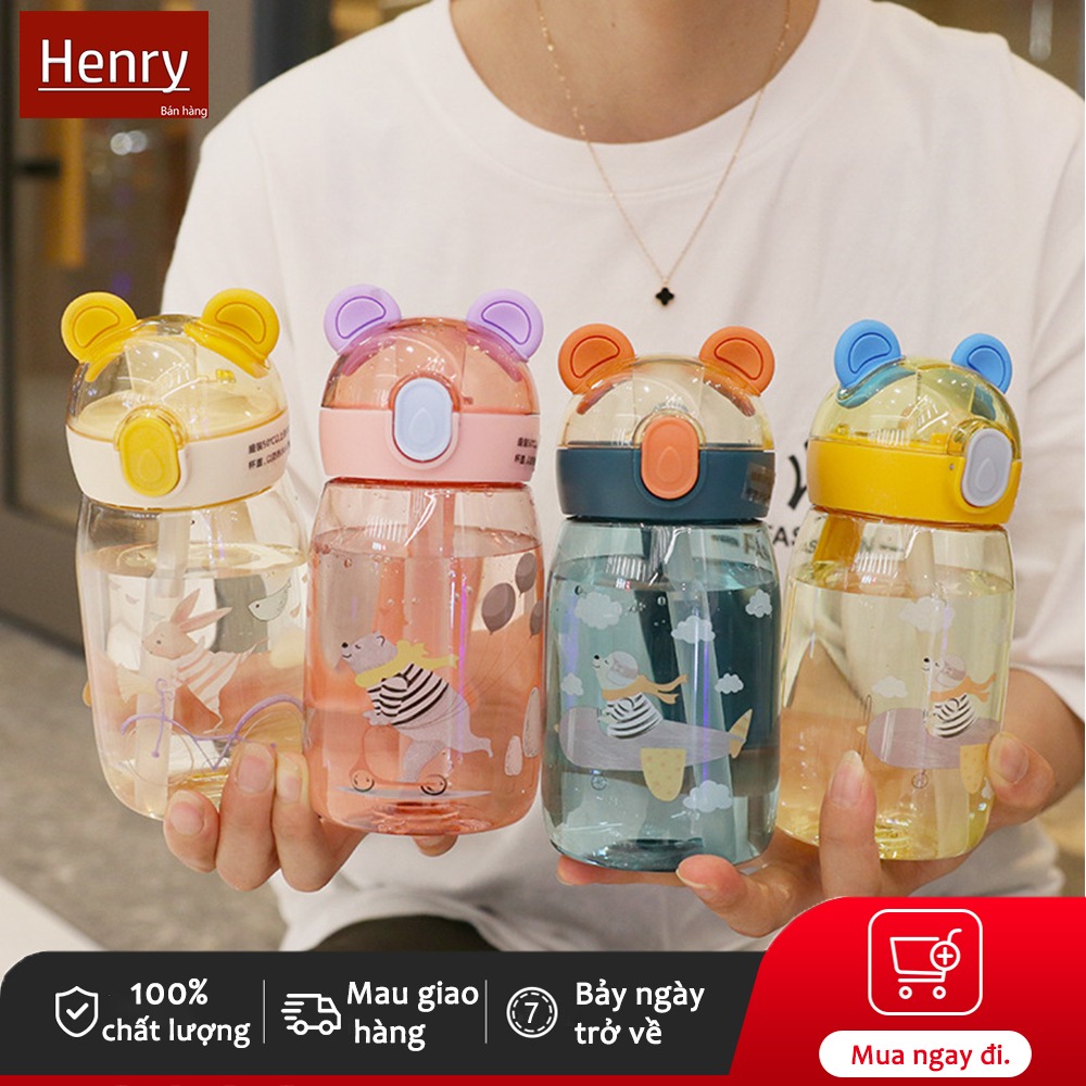 Henry 2023 Mô hình mới với ống hút 500ML Cốc nước trẻ em, Cốc nước trẻ em với dây thừng chống rơi bền