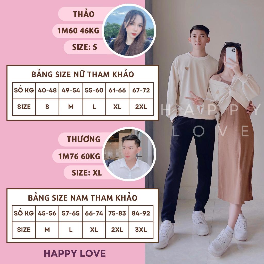 Set Đồ Đôi Couple Áo nam Váy nữ màu Be Kem thêu hình Trái tim Quảng Châu cao cấp cho các Cặp đôi nam nữ HAPPYLOVE H033
