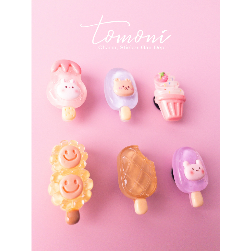 Charm Crocs, Jibbitz, Sticker Gắn Dép Hình Kem DIY Trong Suốt HQ96