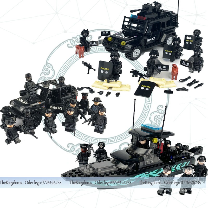 Combo đồ chơi xếp hình xe cảnh sát kèm nhân vật nhỏ giá rẻ.