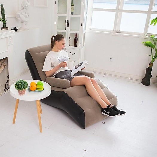 Ghế Hơi Tựa Lưng Có Tay Vịn Thư Giãn - Ghế Sofa Hơi Tựa Lưng Bọc Nhung Cao Cấp Kèm Bơm Chân.