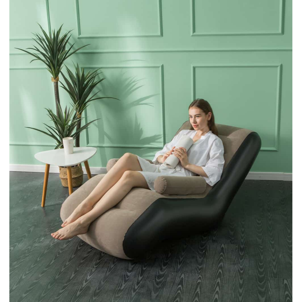 Ghế Hơi Tựa Lưng Có Tay Vịn Thư Giãn - Ghế Sofa Hơi Tựa Lưng Bọc Nhung Cao Cấp Kèm Bơm Chân.