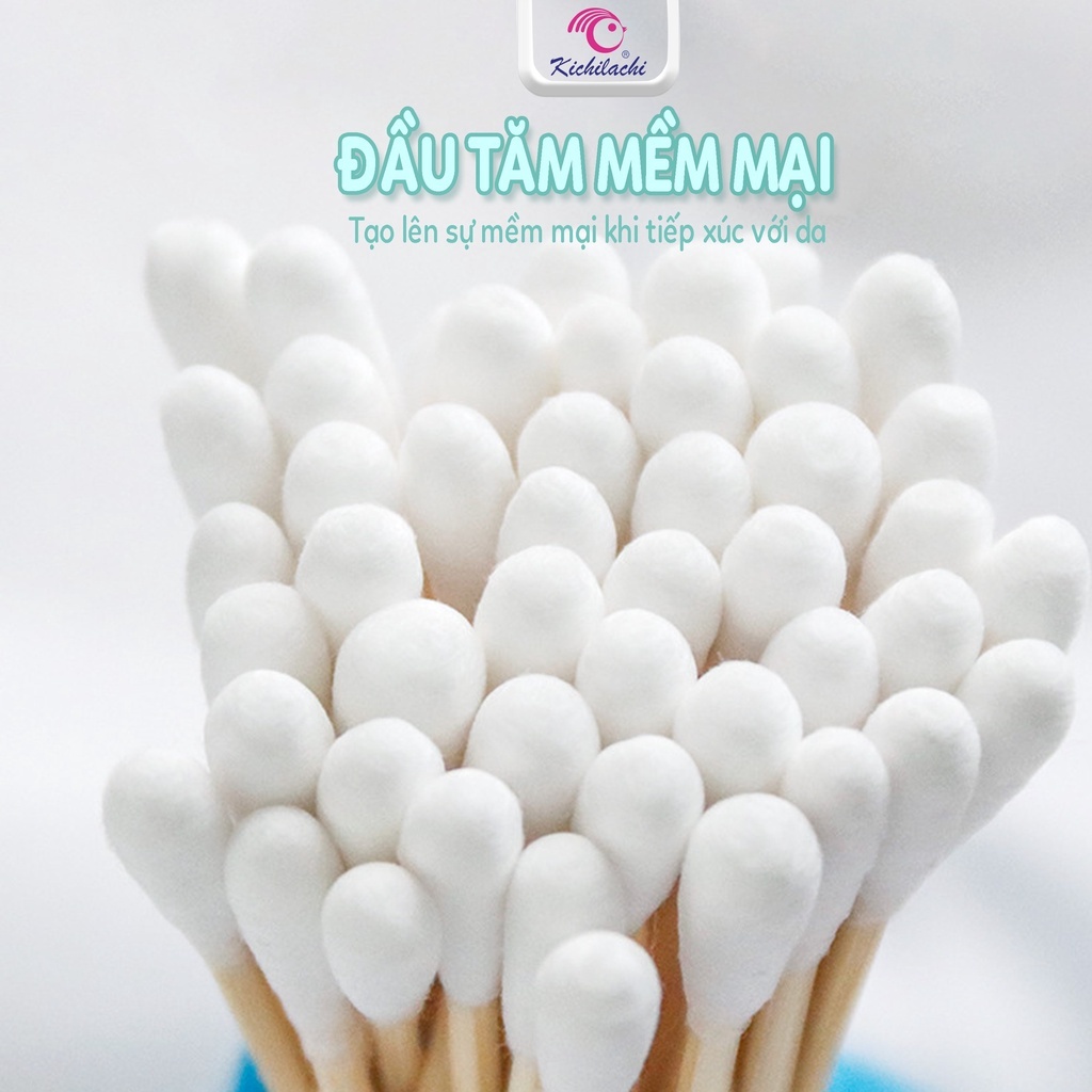Tăm Bông Gói Kichilachi 100pcs Que Gỗ 100% Cotton Cao Cấp Người Lớn - MINIBOO