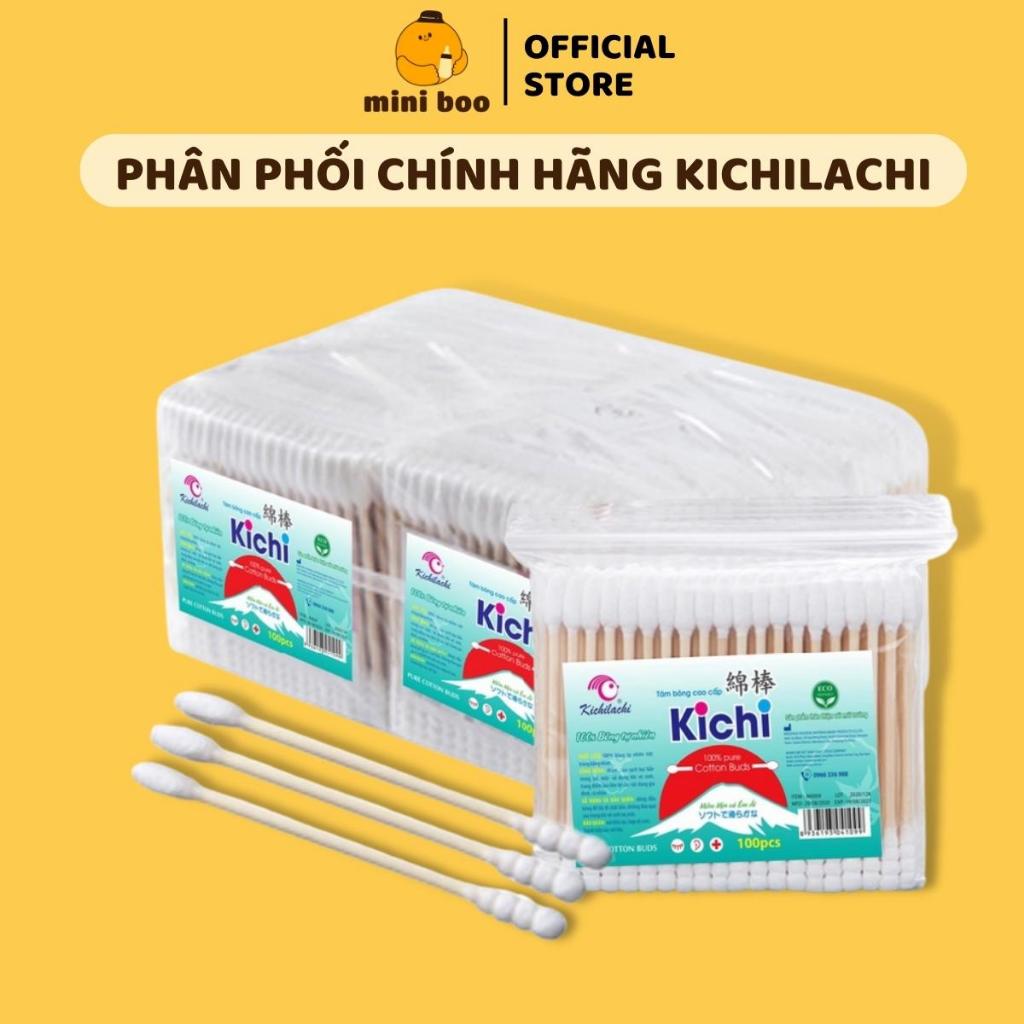 Tăm Bông Gói Kichilachi 100pcs Que Gỗ 100% Cotton Cao Cấp Người Lớn