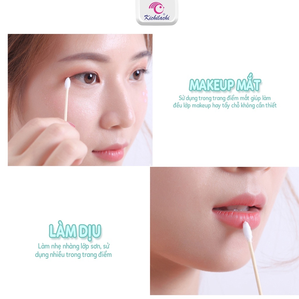 Tăm Bông Gói Kichilachi 100pcs Que Gỗ 100% Cotton Cao Cấp Người Lớn - MINIBOO