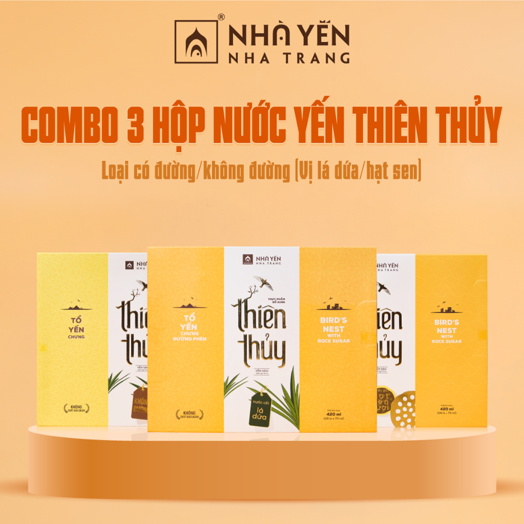COMBO 3 Hộp Nước yến chưng sẵn Thiên Thủy - Nhà Yến Nha Trang - Hộp 6 lọ - Tổ yến chưng đường phèn - Yến sào Nhà Yến
