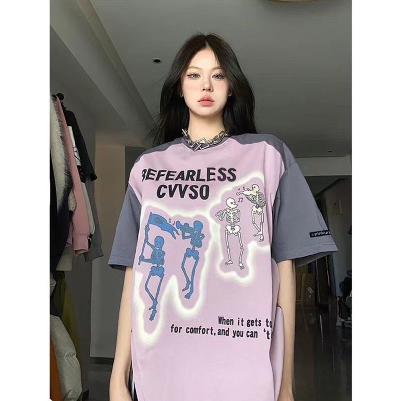 Áo thun phông logo tay nam nữ PINK phối vai BEFEARLESS Unisex