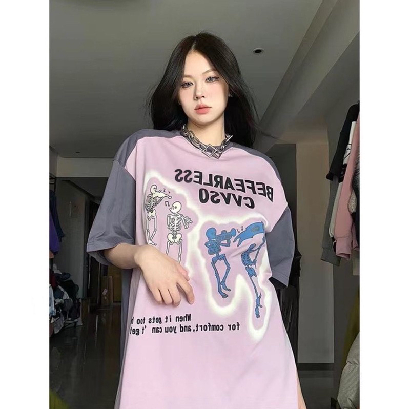 Áo thun phông logo tay nam nữ PINK phối vai BEFEARLESS Unisex