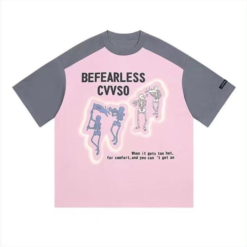 Áo thun phông logo tay nam nữ PINK phối vai BEFEARLESS Unisex