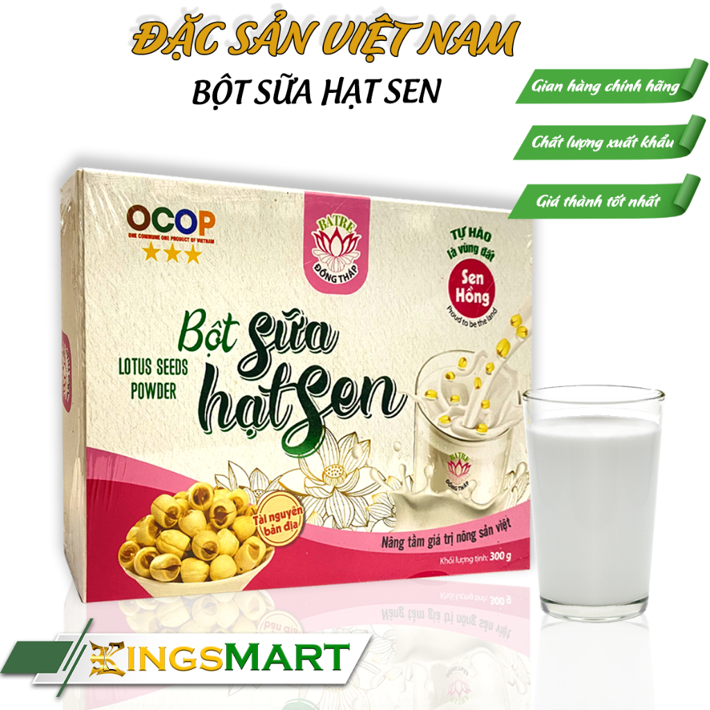 Bột Sữa Hạt Sen Cao Cấp - Thương hiệu Ba Tre - Đặc sản Đồng Tháp - Hộp 300g - Kingsmart