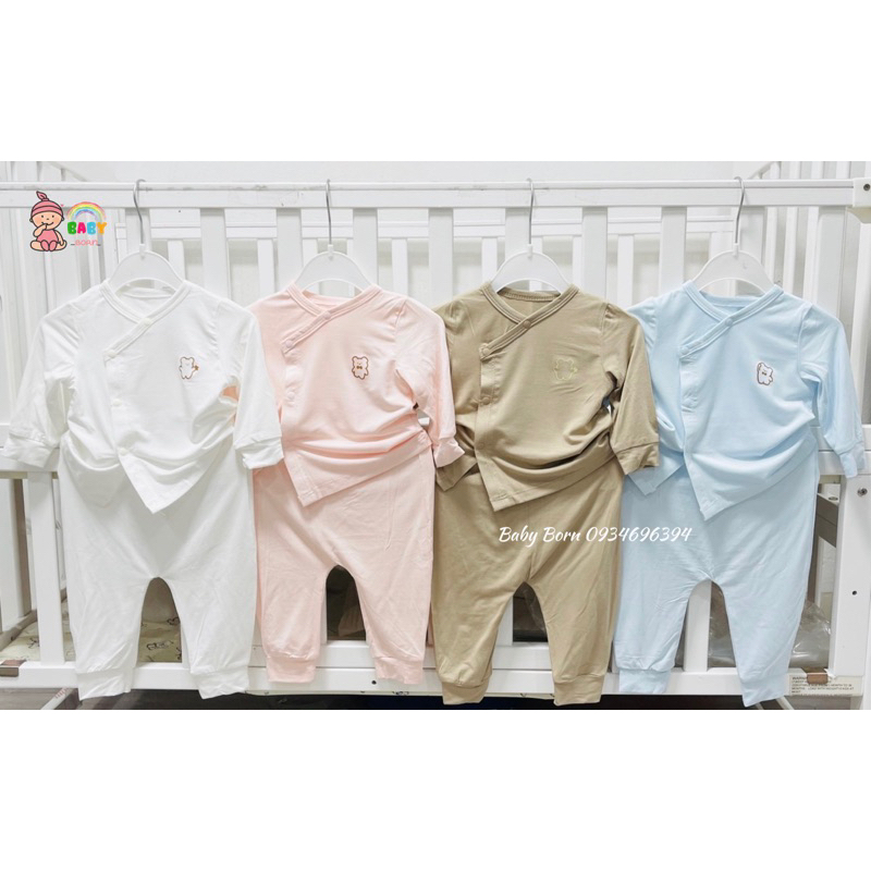 Anminaza - Bộ sơ sinh dài tay cài chéo AMI0117 sợi tre mềm mại